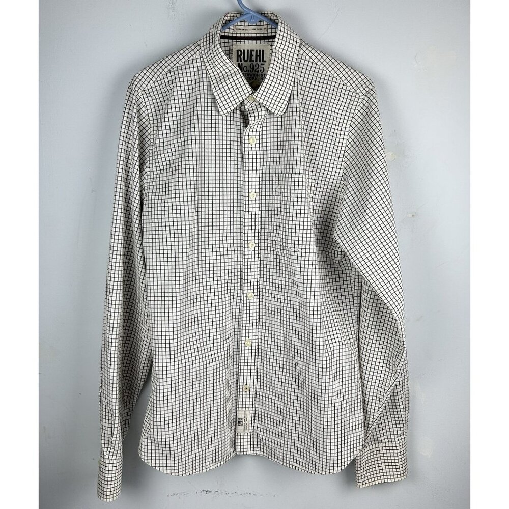 RUEHL No. 925 Brown and white Check long Sleeve button down Shirt size XL